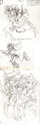 Size: 400x1250 | Tagged: safe, artist:quasiarti, discord, princess celestia, twilight sparkle, g4, clothes, humanized, necktie, sketch, sketch dump, traditional art, vest