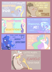 Size: 900x1250 | Tagged: safe, artist:kelsea-chan, bon bon, discord, doctor whooves, lyra heartstrings, princess celestia, princess luna, sweetie drops, time turner, trixie, g4, card, valentine, valentine's day card