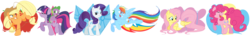 Size: 4265x608 | Tagged: safe, artist:chib-bee, artist:chibbums, applejack, fluttershy, pinkie pie, rainbow dash, rarity, spike, twilight sparkle, earth pony, pegasus, pony, unicorn, g4, cutie mark background, female, mane seven, mane six, mare