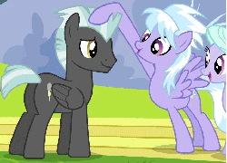 Size: 713x514 | Tagged: safe, screencap, cloudchaser, flitter, thunderlane, pegasus, pony, g4, hurricane fluttershy, :o, animated, blinking, butt, cropped, cute, female, head rub, loop, lucky bastard, male, mare, open mouth, petting, plot, smiling, stallion