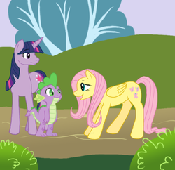 Size: 722x700 | Tagged: safe, artist:cartoonlion, fluttershy, spike, twilight sparkle, dragon, pegasus, pony, unicorn, g4, female, male, mare