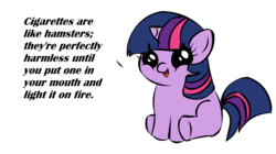 Size: 1194x668 | Tagged: safe, twilight sparkle, pony, unicorn, g4, female, filly, filly twilight telling an offensive joke, foal, meme, simple background, sitting, white background