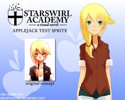 Size: 900x720 | Tagged: dead source, safe, artist:derpiihooves, applejack, human, g4, annabel jean smith, humanized, starswirl academy, visual novel