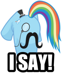 Size: 1796x2117 | Tagged: safe, rainbow dash, pony, g4, butt, caption, hat, i say, monocle, mousdash, moustache, plot, simple background, solo, text, top hat, transparent background, wat