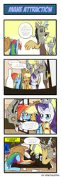 Size: 660x1914 | Tagged: safe, artist:reikomuffin, applejack, derpy hooves, discord, rainbow dash, rarity, draconequus, earth pony, pegasus, pony, unicorn, g4, 4 panel comic, 4koma, alcohol, comic, drunk, female, mare, sake