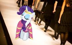 Size: 672x422 | Tagged: safe, artist:dontae98, rarity, human, pony, g4, catwalk, clothes, dress, gala dress, irl, jewelry, model, photo, ponies in real life, tiara, vector