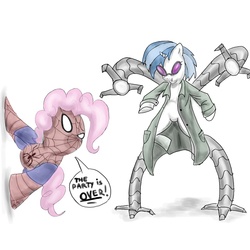 Size: 2268x2268 | Tagged: safe, artist:neroscottkennedy, dj pon-3, pinkie pie, vinyl scratch, earth pony, pony, g4, doctor octopus, duo, high res, male, marvel, spider-man