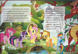 Size: 1200x833 | Tagged: safe, angel bunny, applejack, basil, fluttershy, pinkie pie, rainbow dash, twilight sparkle, dragon, comic:fluttershy und der drache, g4, german comic, official, german, story, translated in the comments