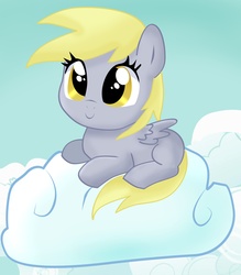 Size: 6188x7052 | Tagged: safe, artist:pridark, derpy hooves, pegasus, pony, g4, absurd resolution, cloud, cloudy, cute, female, filly, lying down, smiling, younger