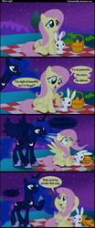 Size: 1000x2400 | Tagged: safe, artist:coltsteelstallion, angel bunny, fluttershy, princess luna, alicorn, pegasus, pony, rabbit, g4, animal, carrot, comic, female, food, mare, picnic blanket, tower of pimps, traditional royal canterlot voice