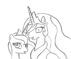 Size: 640x532 | Tagged: safe, princess celestia, princess luna, princess molestia, g4, imminent rape, monochrome