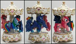 Size: 900x520 | Tagged: safe, artist:madponyscientist, pinkie pie, princess luna, rainbow dash, g4, carousel, craft, customized toy, irl, photo, sculpture