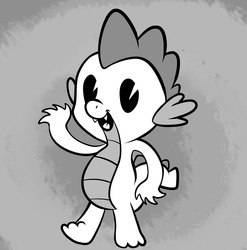 Size: 2000x2023 | Tagged: safe, artist:looji, spike, g4, black and white cartoon, high res, male, old timey, oldschool cartoon, pac-man eyes, solo