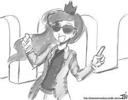 Size: 1000x778 | Tagged: safe, artist:johnjoseco, princess luna, human, g4, female, grayscale, humanized, monochrome, parody, rick astley, rickroll, solo