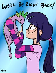 Size: 1041x1347 | Tagged: safe, artist:megasweet, artist:trelwin, spike, twilight sparkle, human, lizard, reptile, g4, canter girls, glasses, humanized, ponytail