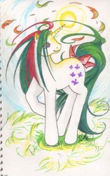 Size: 373x593 | Tagged: safe, artist:tearsofthunder, gusty, pony, unicorn, g1, my little pony 'n friends, bow, cute, female, hair, photo, solo, sun, tail bow