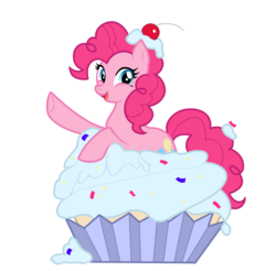 Size: 1200x1181 | Tagged: safe, artist:lelittleluna, pinkie pie, earth pony, pony, g4, cupcake, cute, derail in the comments, diapinkes, female, meta in the comments, simple background, solo, transparent background