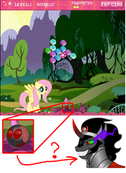 Size: 655x900 | Tagged: safe, fluttershy, king sombra, parasprite, g4, official, season 3, swarm of the century, antagonist, game, hubworld, online, the hub