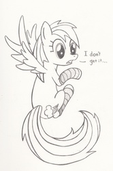 Size: 2040x3072 | Tagged: safe, artist:aqnichols, rainbow dash, pony, g4, clothes, female, high res, monochrome, socks, solo, striped socks, traditional art