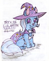 Size: 634x800 | Tagged: safe, artist:gato303co, trixie, cat, g4, :3, catified, cute, diatrixes, duo, species swap