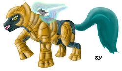 Size: 900x525 | Tagged: safe, artist:miniyippo, arbiter, armor, energy sword, halo (series), ponified, weapon
