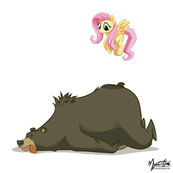 Size: 850x850 | Tagged: safe, artist:mysticalpha, fluttershy, bear, g4