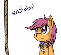 Size: 765x683 | Tagged: safe, artist:serendipity-kitty, scootaloo, pony, g4, blushing, collar, lesboloo