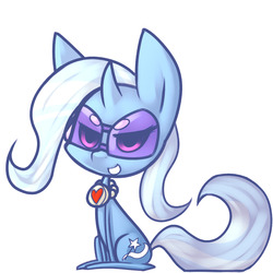 Size: 1000x1000 | Tagged: safe, artist:ask-sadistic-rarity, artist:florecentmoo, trixie, cat, cat pony, original species, g4, glasses, grin, smiling, species swap