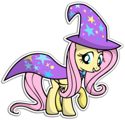 Size: 1594x1535 | Tagged: safe, artist:kennyklent, fluttershy, pegasus, pony, g4, cape, clothes, costume, female, hat, looking down, mare, simple background, solo, the great and powerful, transparent background, trixie's cape, trixie's hat