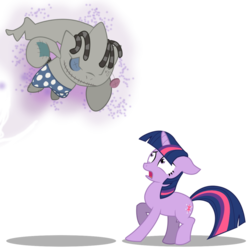 Size: 900x892 | Tagged: safe, artist:seaandsunshine, smarty pants, twilight sparkle, banette, pony, unicorn, g4, crossover, duo, female, mare, pokémon, raised hoof, scared, simple background, transparent background, unicorn twilight, vector