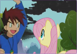 Size: 438x305 | Tagged: safe, artist:kroboproductions, fluttershy, friendship is magnets, g4, crossover, gary motherfucking oak, gary oak, pokémon, youtube poop