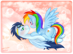 Size: 445x330 | Tagged: safe, artist:carnifex, artist:mn27, rainbow dash, soarin', g4, blushing, duo, female, male, romantic, ship:soarindash, shipping, straight