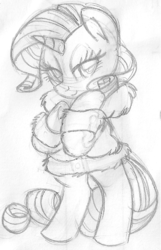 Size: 454x704 | Tagged: safe, artist:whitediamonds, rarity, pony, g4, bipedal, clothes, coat, female, fur coat, sketch, solo