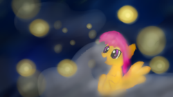 Size: 1366x768 | Tagged: safe, artist:littlesushibox, scootaloo, firefly (insect), g4