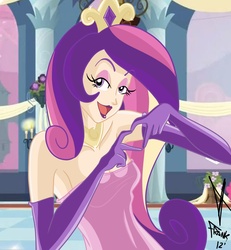 Size: 1063x1152 | Tagged: safe, artist:frankaraya, princess cadance, human, g4, armpits, breasts, busty princess cadance, cleavage, clothes, evening gloves, eyeshadow, female, gloves, heart hands, humanized, lipstick, long gloves, looking at you, makeup, open mouth, raised eyebrows, skinny, smiling, solo, stupid sexy princess cadance, thin
