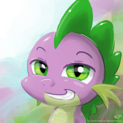 Size: 1000x1000 | Tagged: safe, artist:kp-shadowsquirrel, spike, dragon, g4, bust, looking at you, male, smiling, solo