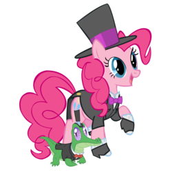 Size: 5000x5000 | Tagged: safe, artist:star-burn, gummy, pinkie pie, g4, absurd resolution, clothes, simple background, spats, transparent background, tuxedo, vector