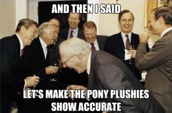 Size: 624x413 | Tagged: safe, human, barely pony related, irl, irl human, meanwhile at hasbro hq, meta, photo, plushie, rich men laughing, text