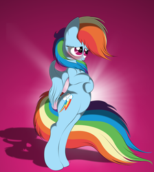 Size: 2552x2843 | Tagged: safe, artist:v-d-k, rainbow dash, pegasus, pony, g4, bipedal, blushing, female, high res, mare, preggo dash, pregnant, solo