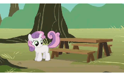 Size: 640x360 | Tagged: safe, screencap, sweetie belle, pony, unicorn, g4, season 1, the show stoppers, animated, female, filly, foal, gif, solo, sweeping, sweepy belle, table, tail swish