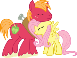 Size: 3102x2342 | Tagged: safe, artist:asdflove, big macintosh, fluttershy, earth pony, pony, g4, high res, male, ship:fluttermac, shipping, simple background, spread wings, stallion, straight, transparent background, vector, wings