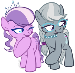 Size: 612x595 | Tagged: safe, artist:clovercoin, diamond tiara, silver spoon, earth pony, pony, g4, female, filly, foal, glasses