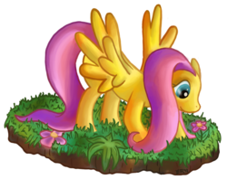 Size: 779x616 | Tagged: safe, artist:blubble-the-blubs, fluttershy, pegasus, pony, g4, female, flower, grass, looking down, mare, solo