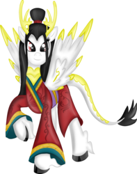 Size: 788x1000 | Tagged: safe, artist:rayodragon, oc, oc only, oc:empress yin-yang, kirin, winged kirin, antagonist, antlers, clothes, cloven hooves, female, kimono (clothing), mare, oc villain, robe, robes, solo, unshorn fetlocks, wings