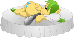 Size: 12300x6300 | Tagged: safe, artist:xniclord789x, oc, oc only, oc:gold star, cyborg, absurd resolution, bed, female, mare, pillow, pregnant, simple background, solo, transparent background