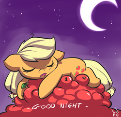 Size: 1035x1000 | Tagged: safe, artist:atryl, applejack, g4, apple, filly, night, sleeping, that pony sure does love apples