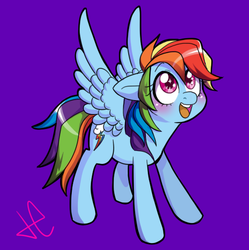 Size: 534x537 | Tagged: safe, artist:lolopan, rainbow dash, pegasus, pony, g4, blushing, female, mare, open mouth, purple background, simple background, solo