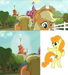 Size: 500x554 | Tagged: safe, applejack, carrot top, golden harvest, g4, apple cider, carrot house