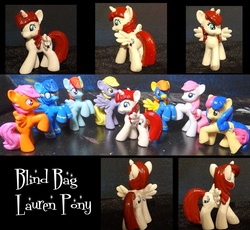 Size: 838x772 | Tagged: safe, artist:stripeybelly, bon bon, derpy hooves, nurse redheart, rainbow dash, spitfire, sweetie drops, oc, oc:fausticorn, pony, g4, customized toy, irl, lauren faust, photo, toy