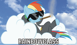 Size: 900x527 | Tagged: safe, artist:dethlunchies, rainbow dash, pegasus, pony, g4, awesome, cigar, classy, clothes, female, glasses, mare, rainbow dash always dresses in style, smoking, suit, sunglasses, swag, tuxedo